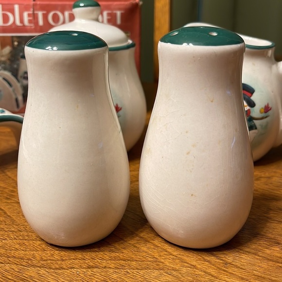 Vintage Stoneware Snowman Tabletop Serving Set Tabletop Christmas Snowman Set - Picture 10 of 13